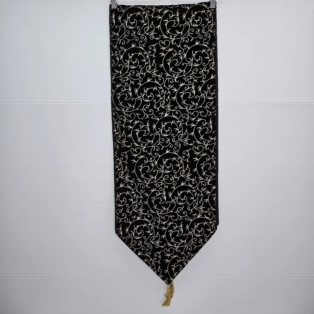 Table Runner Black & Gold Swirl Elegant Home Holiday Christmas Decor 13 x 71